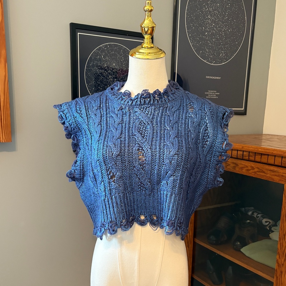 Zara Blue Cable Knit Sweater Small NWT